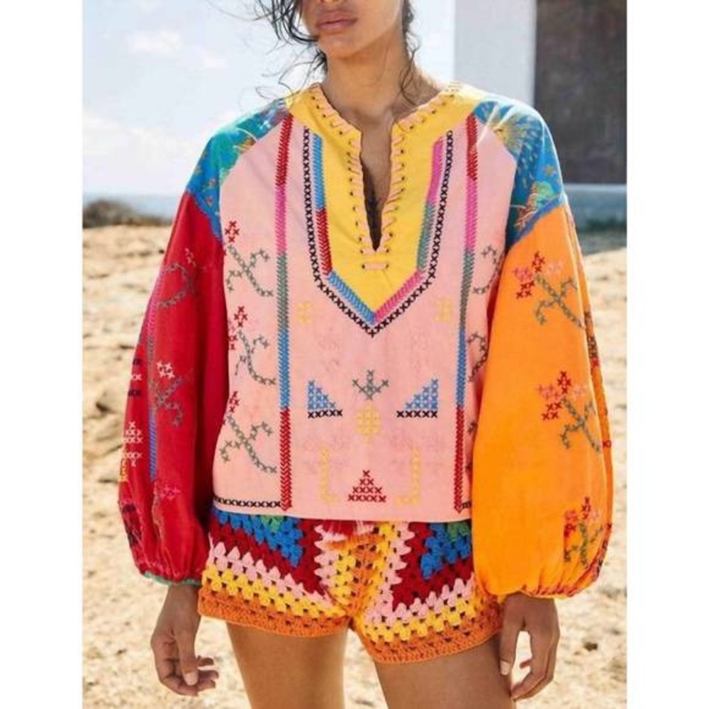 Farm Rio Color Block Embroidered Blouse - Picture 6 of 6
